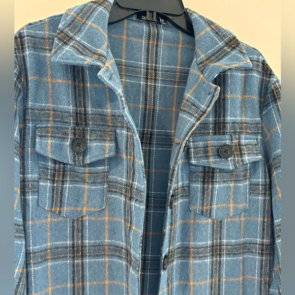Boohoo Lapel Button Up Plaid Shirts Long Sleeve Pocketed Shacket Casual Top Sz S - Picture 6 of 14